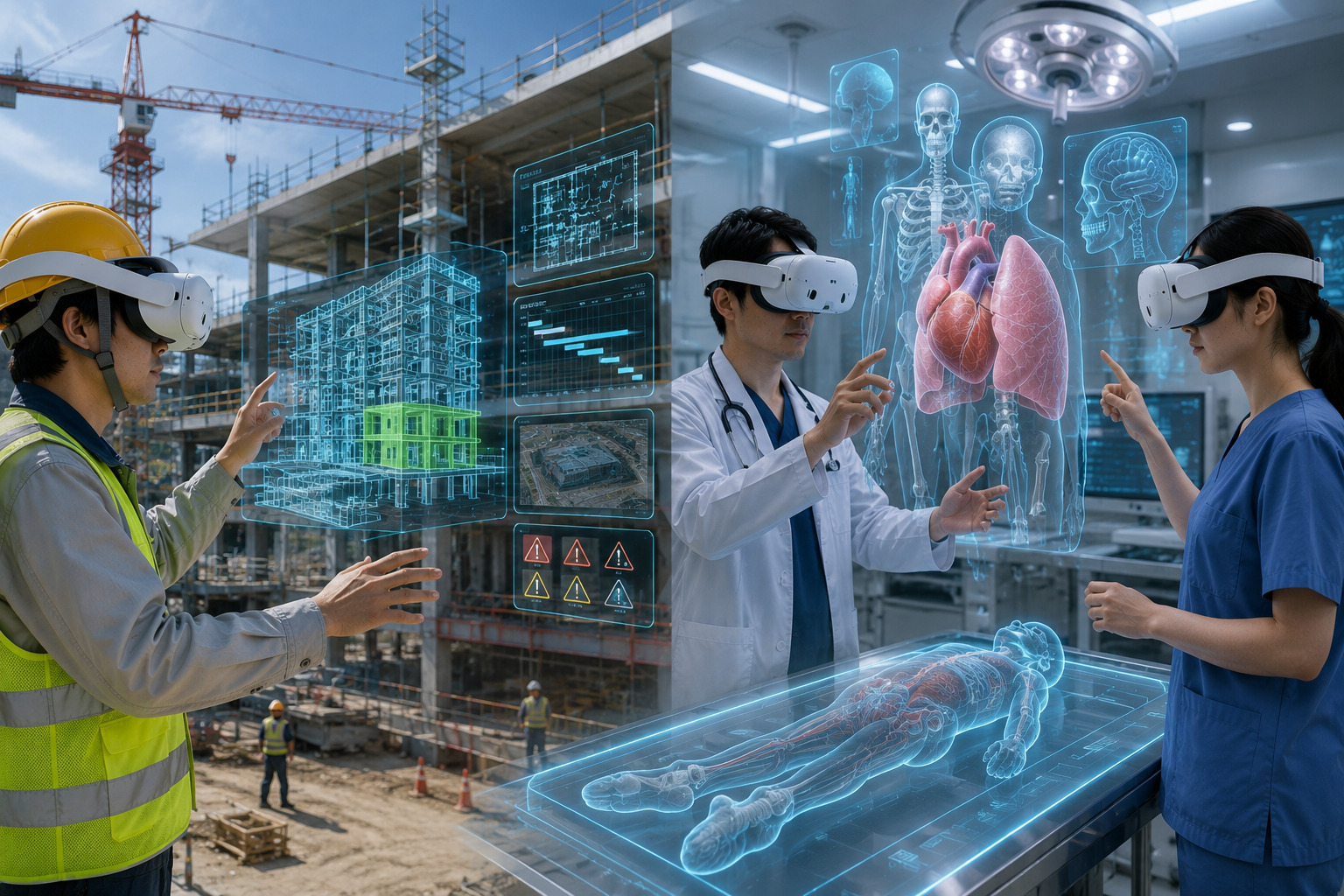 MR（複合現実）のイメージ｜現実空間にデジタル情報を重ねる様子