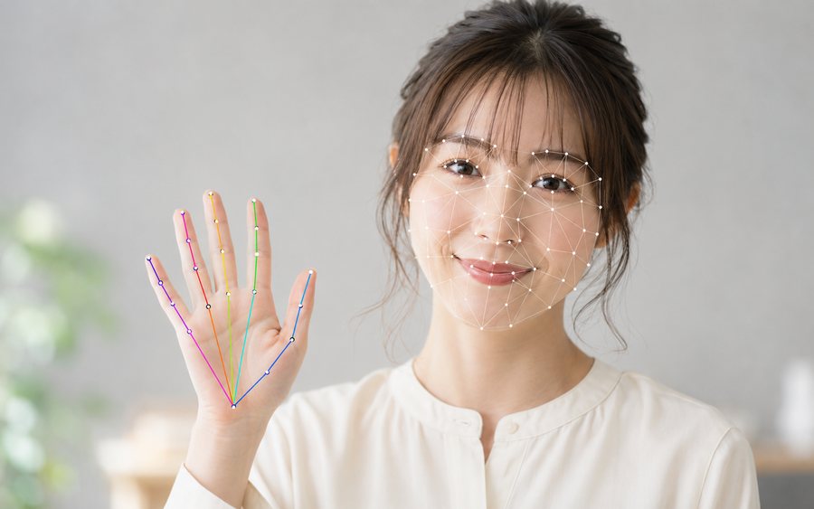 顔や手・指の動きをリアルタイムに認識するイメージ