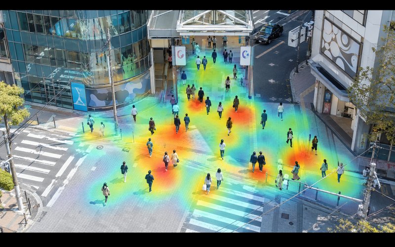 人の流れをヒートマップで可視化する人流分析のイメージ
